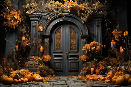 House entrance decorated for traditional autumn holidays, hallow, an Architecture Photo by Ales Munt