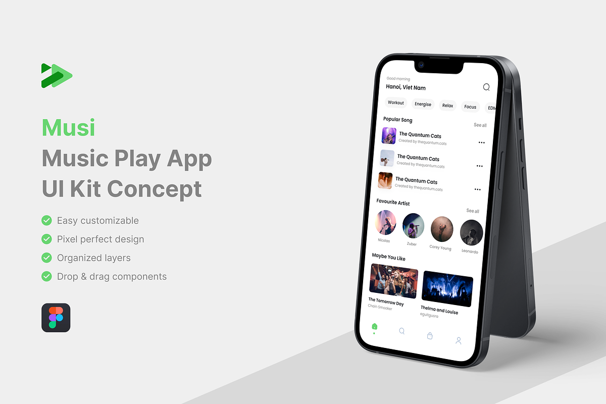 Musi - Music Play App UI Kit, an UI Kit Template by iDoodle Studio (Photo 1 of 4)