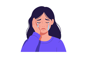Sad woman with tears on her cheeks w, an Illustration by designvectx