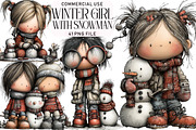 Quirky Winter Girl with Snowman Clip, an Illustration by Daily.Designs (Thumbnail 1 of 5)