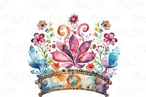 Watercolor Crown With Flower Clipart