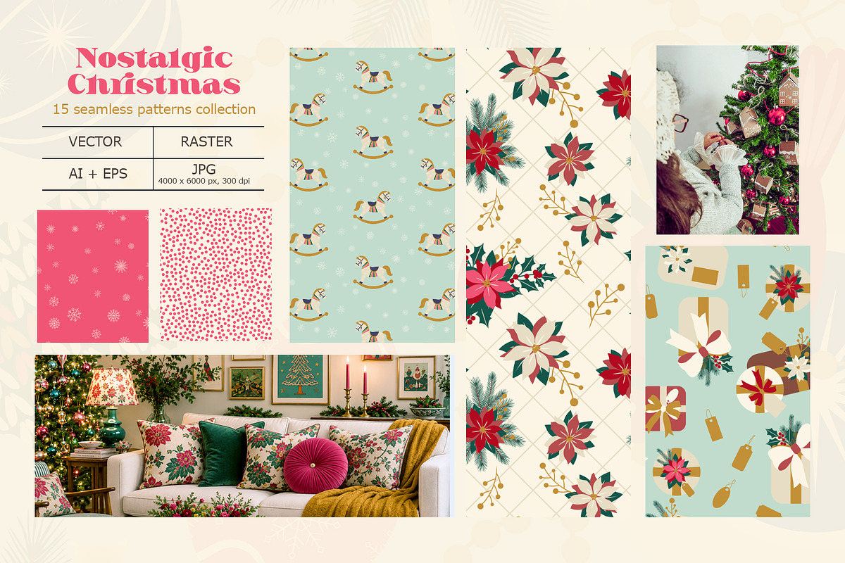 Retro Christmas Seamless Patterns, a Pattern Graphic by Svetlana Lerie (Photo 7 of 9)