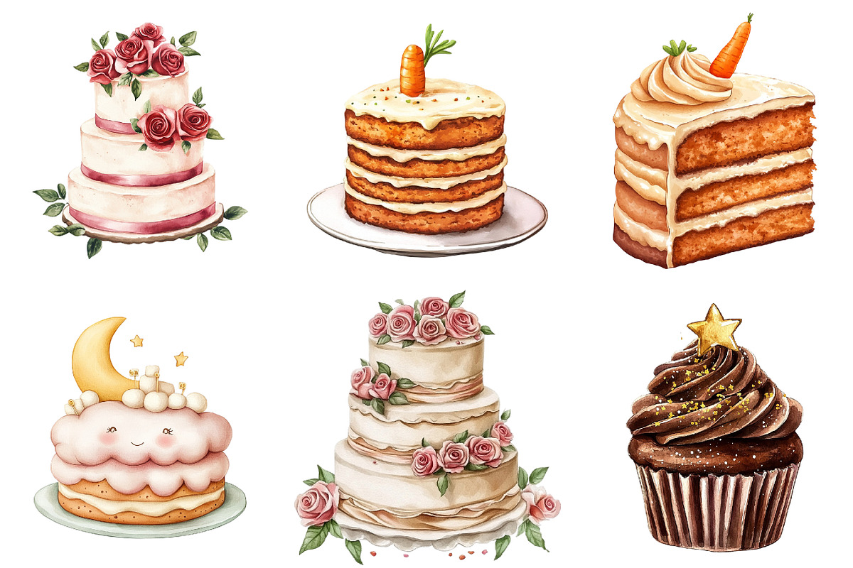 Watercolor Cake Clipart PNG, an Illustration by Watercolor design (Photo 3 of 5)