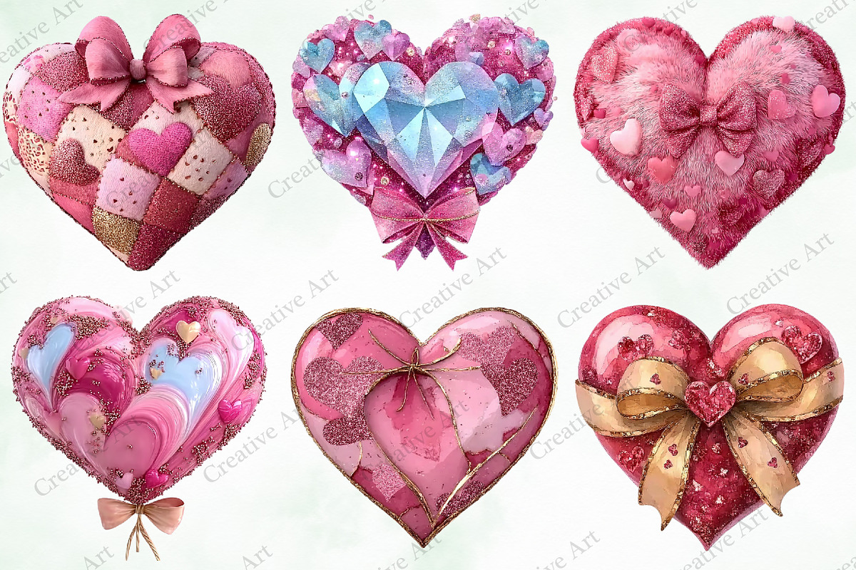 Watercolor Valentine Heart Clipart, an Illustration by Creative Art (Photo 4 of 9)