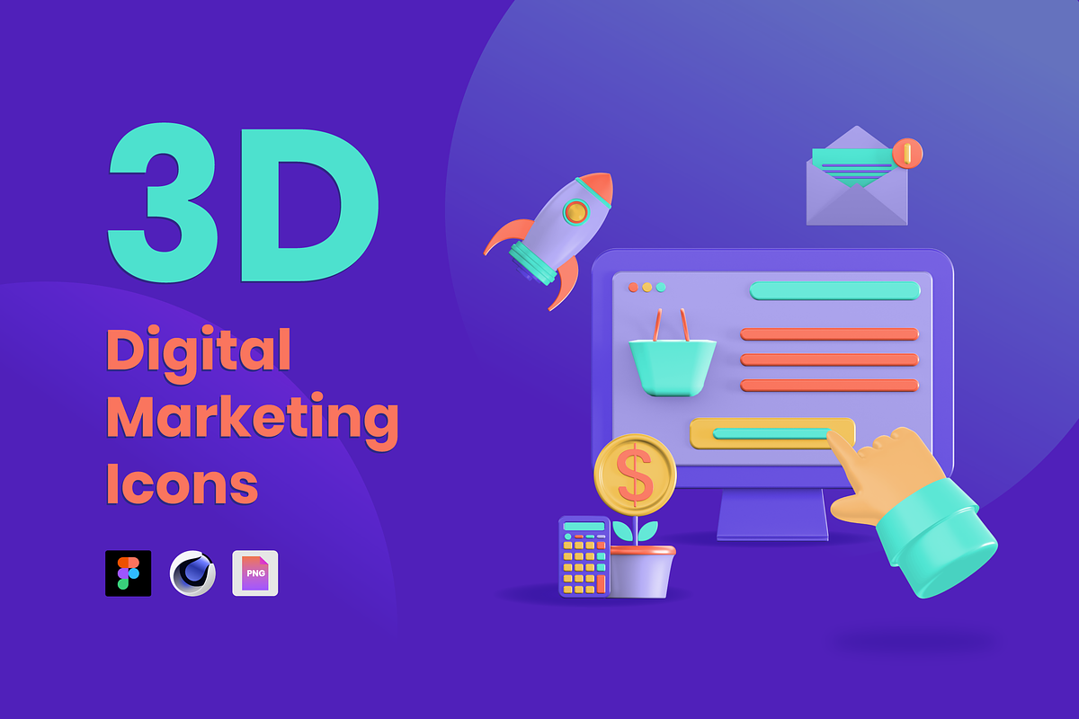 3D Digital Marketing Icons, a 3D by Flat Icons (Photo 1 of 5)