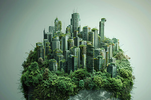 Eco-Utopia: A Lush, Green Cityscape Floating On An Island - Gene