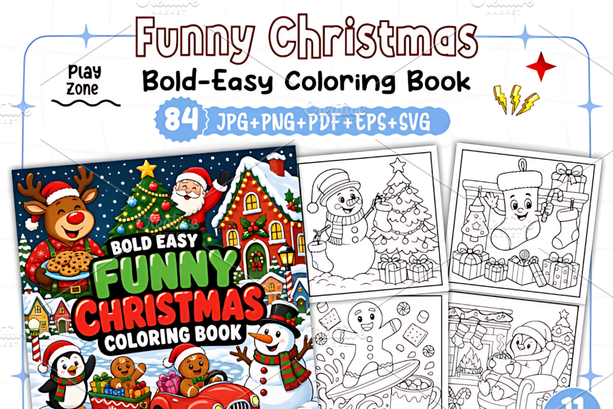 Funny Christmas Coloring Book, a Seasonal Illustration by Design Station (Photo 1 of 3)