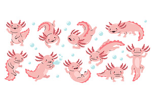 Cartoon baby axolotl. Cute pink, an Animal Illustration by winwin.art