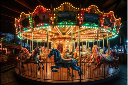 vintage carousel, with horses and, an Arts & Entertainment Photo by Sergey Kotenev