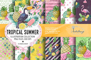 Tropical Summer Digital Paper Pack