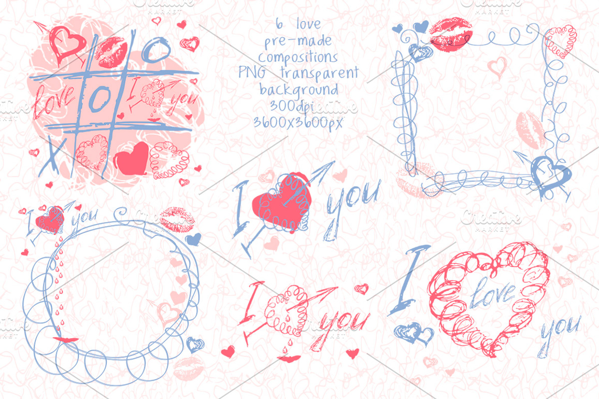 Love set. Hearts kisses doodle, an Object Graphic by antuanetto (Photo 2 of 5)