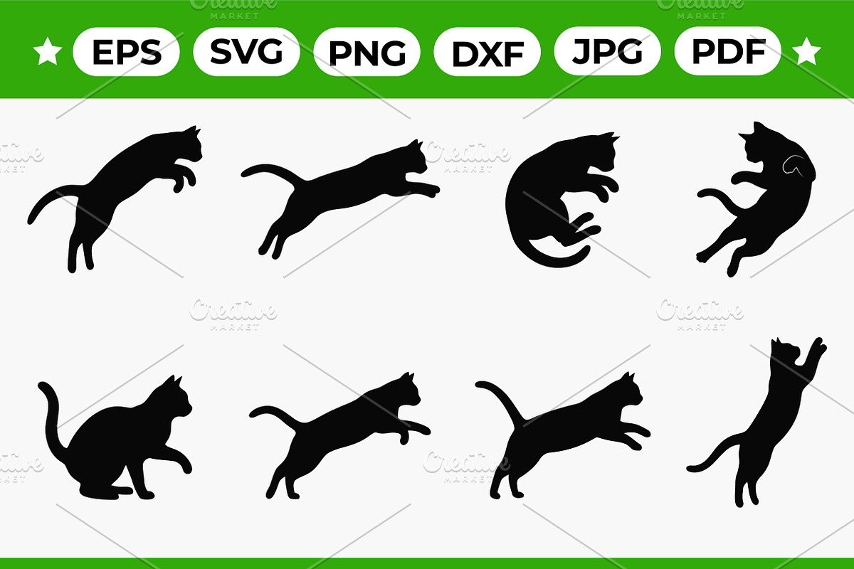 Dynamic Cat Silhouette Action Set, an Object Graphic by Artonix (Photo 1 of 3)