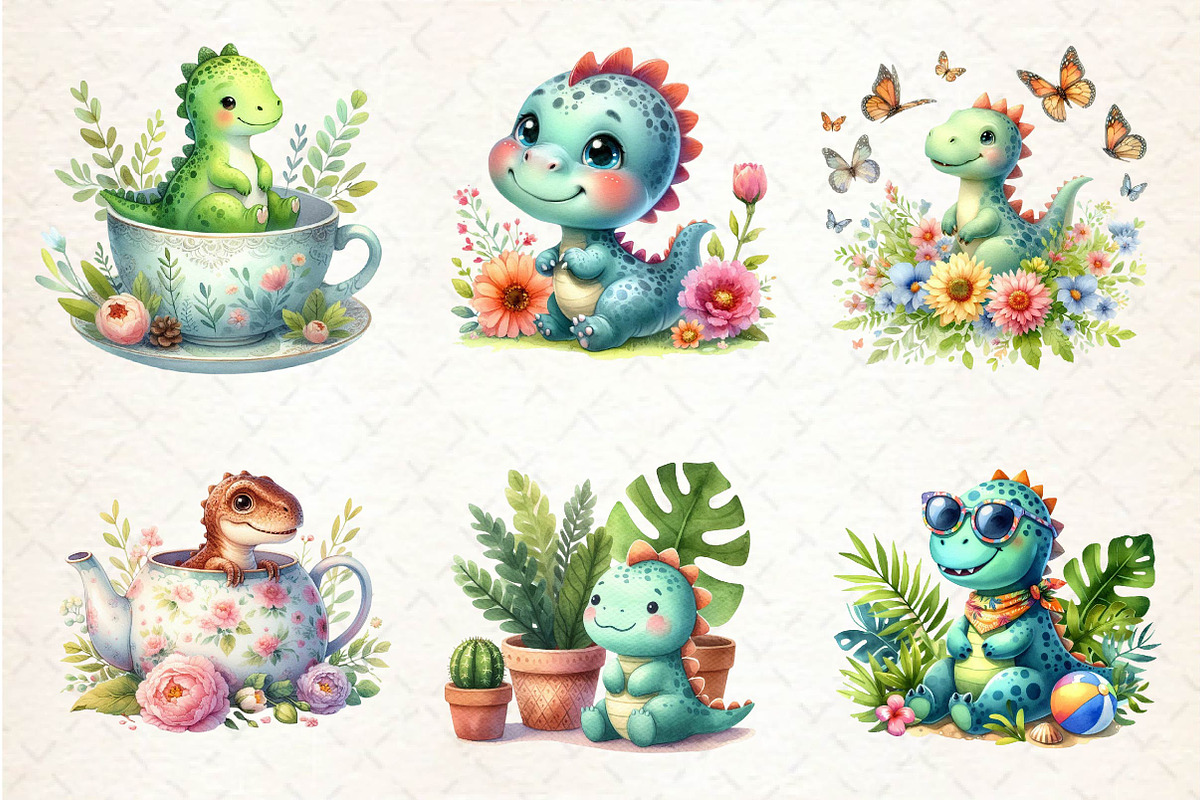 Cute Dinosaur Clipart, an Illustration by Dream Creation (Photo 2 of 5)