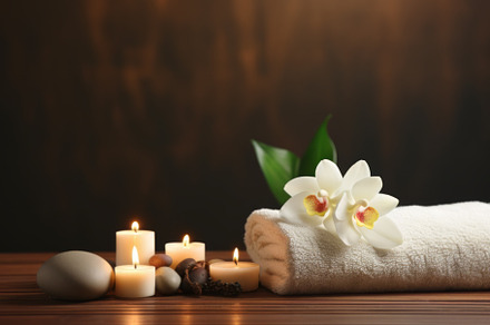 Spa Ambiance with Candle and Orchids, an Abstract Photo by Natalia Klenova's Shop