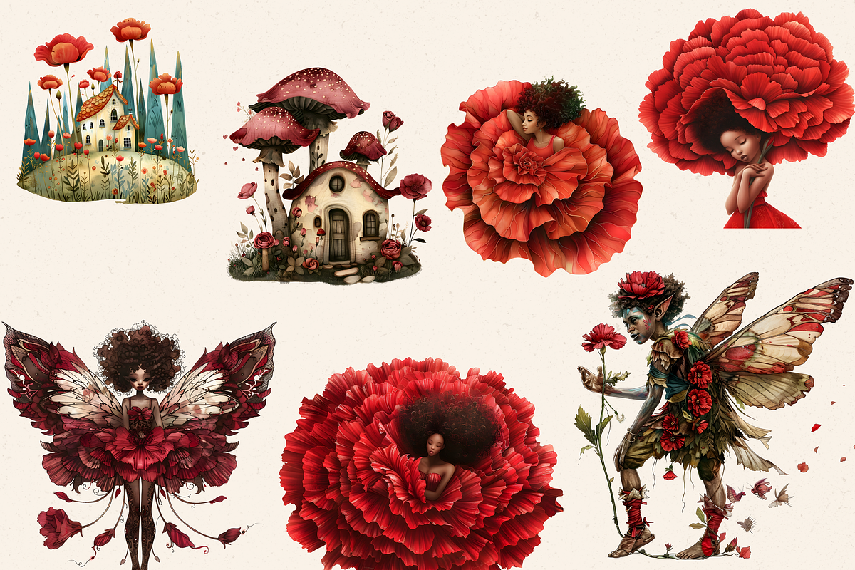 RED CARNATION FAIRY FOREST CLIPART, a Person Illustration by Daring Digies (Photo 5 of 8)