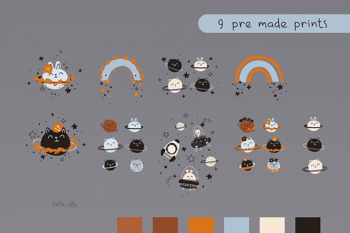 Space. Little astronauts, an Animal Illustration by tata_ota (Photo 9 of 13)