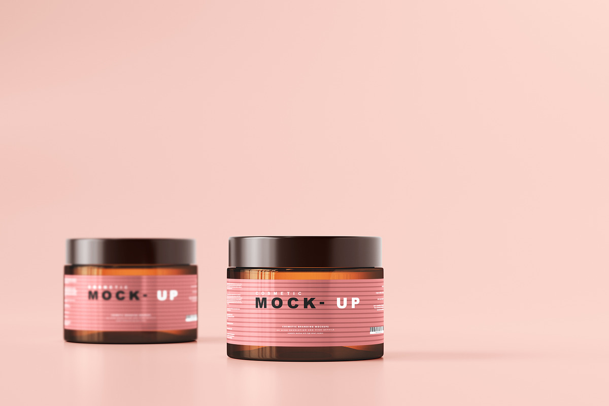 Amber Glass Cosmetic Jar Mockups, a Cups & Container Mockup by pmvch (Photo 2 of 26)