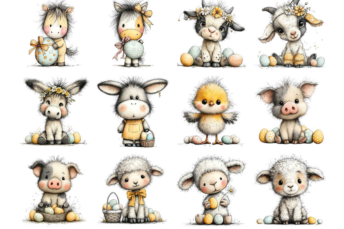 Whimsical Easter Farm Animal Clipart, an Illustration by Sublimation Artist (Photo 4 of 7)