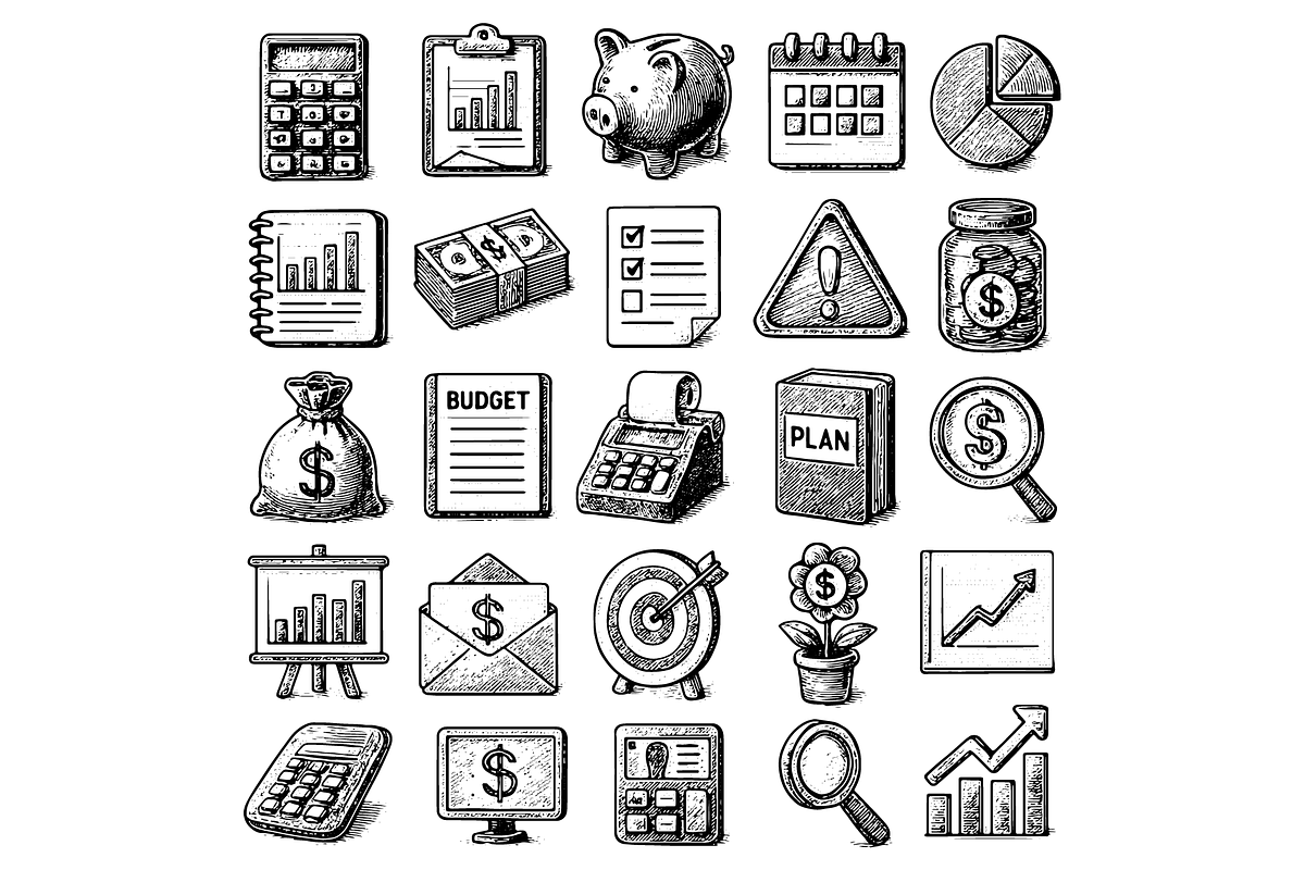 Finance Budget Icon Set, an Object Graphic by nikagraphic