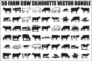 Farm Cow Silhouette Vector Bundle, an Illustration by Designs_River