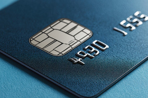 Bank card on blue background, a Photo by Beautiful things