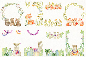 48 Watercolor Frames With Animals.