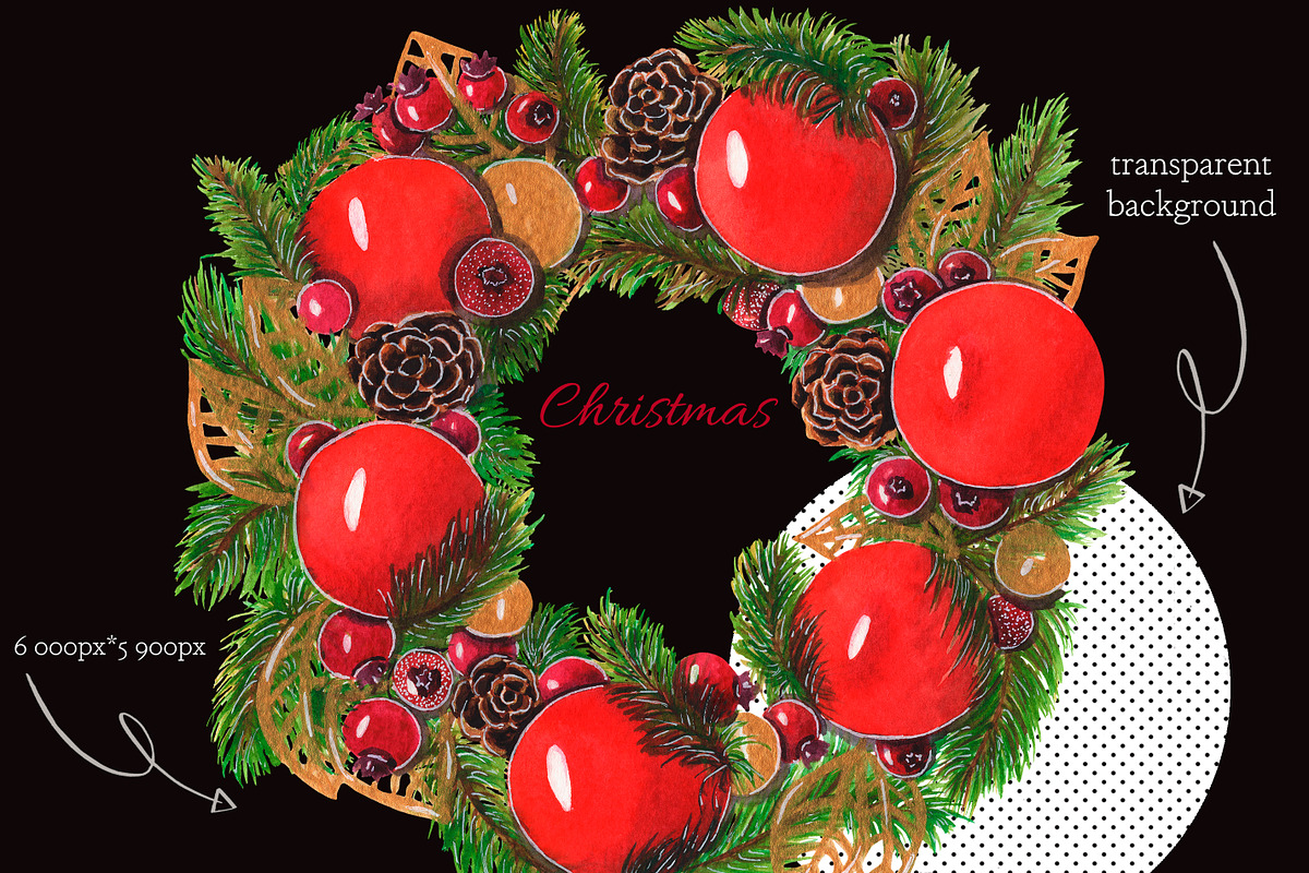 Watercolor Christmas wreath png, an Illustration by AnastasiaWatercolor (Photo 2 of 5)