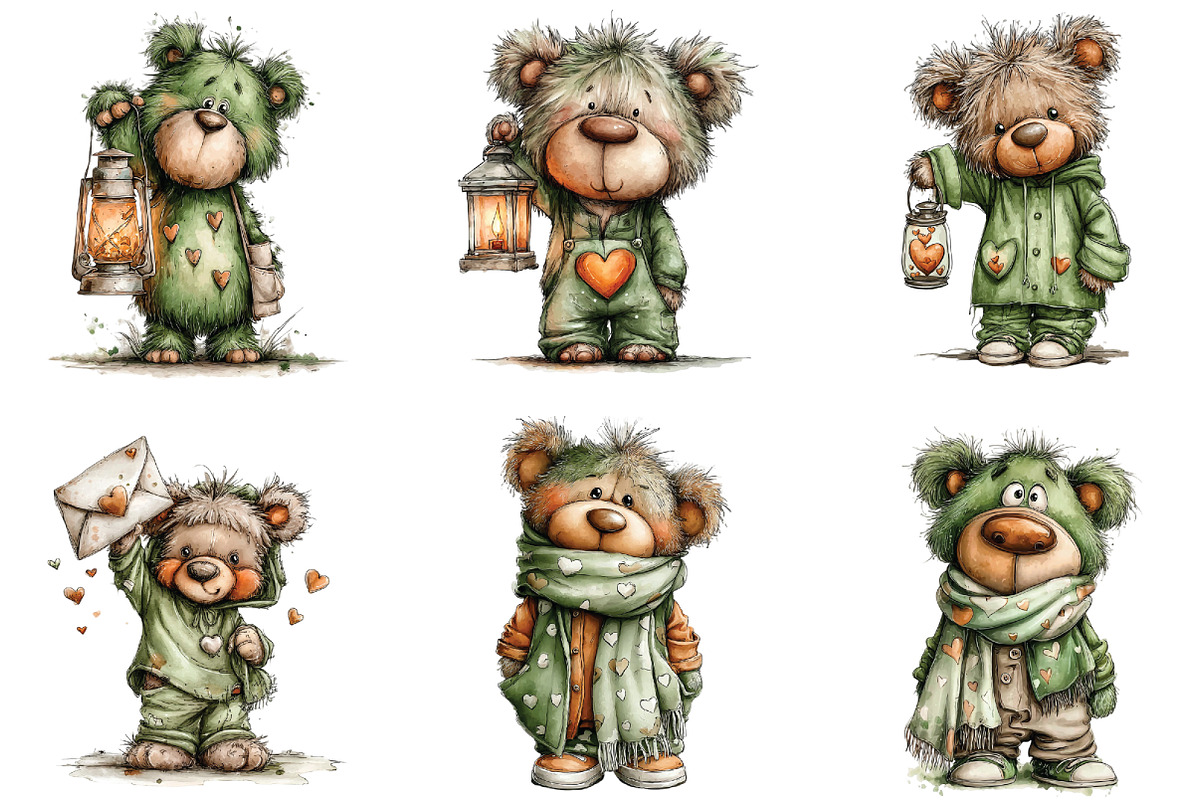 Whimsical Fluffy Teddy Bear Clipart, an Illustration by CraftArtStudio (Photo 2 of 6)