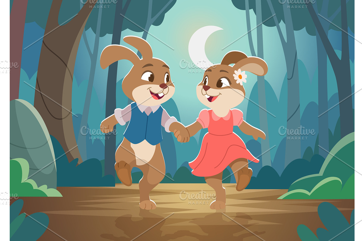 Rabbits. wild animals walking in, an Animal Illustration by Onyx