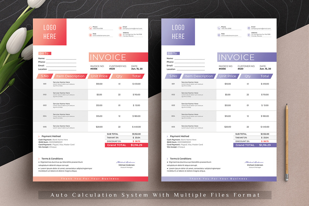 Invoice Excel Google Sheets Word, a Stationery Template by Tbunny (Photo 2 of 7)