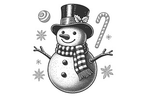 Snowman with Fireworks and Holiday, an Illustration by AlexArt