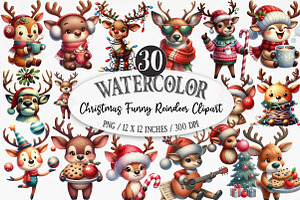 Christmas Funny Reindeer Clipart, an Illustration by Designking