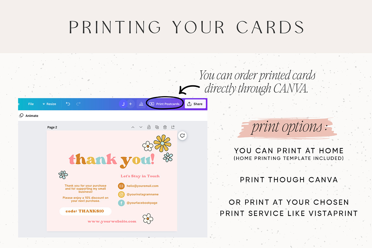 Retro Flower Thank You Card Canva, a Business Card Template by Summit Avenue (Photo 5 of 6)