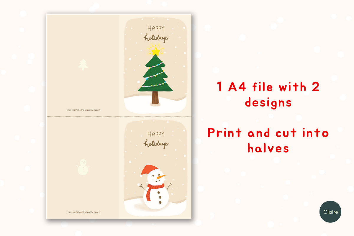 Snowy Beige Christmas Card Printable, a Card Template by Clairee Design Studio (Photo 3 of 4)
