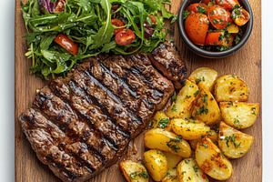 Delicious grilled beef steak and rus, a Food & Drink Photo by Pixeness Studio