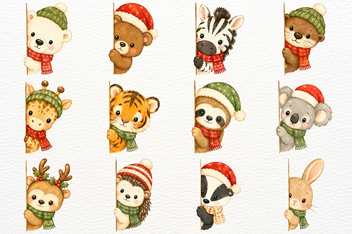 Christmas Peeking Animal Clipart PNG, an Animal Illustration by SugarCloudStudioArt (Photo 4 of 5)