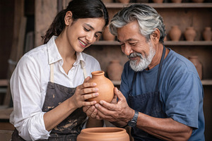 Father and Daughter Admiring Handmade Pot, an Arts & Entertainment Photo by Davizro's Market