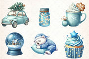 Cozy Christmas Blue Clipart, an Illustration by DreamCafeArt (Thumbnail 3 of 7)
