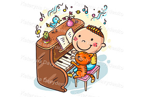 Cartoon Boy Playing Piano Music, a Person Illustration by Bubert Art