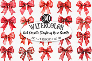 Red Coquette Christmas Bow Bundle, an Illustration by Designking