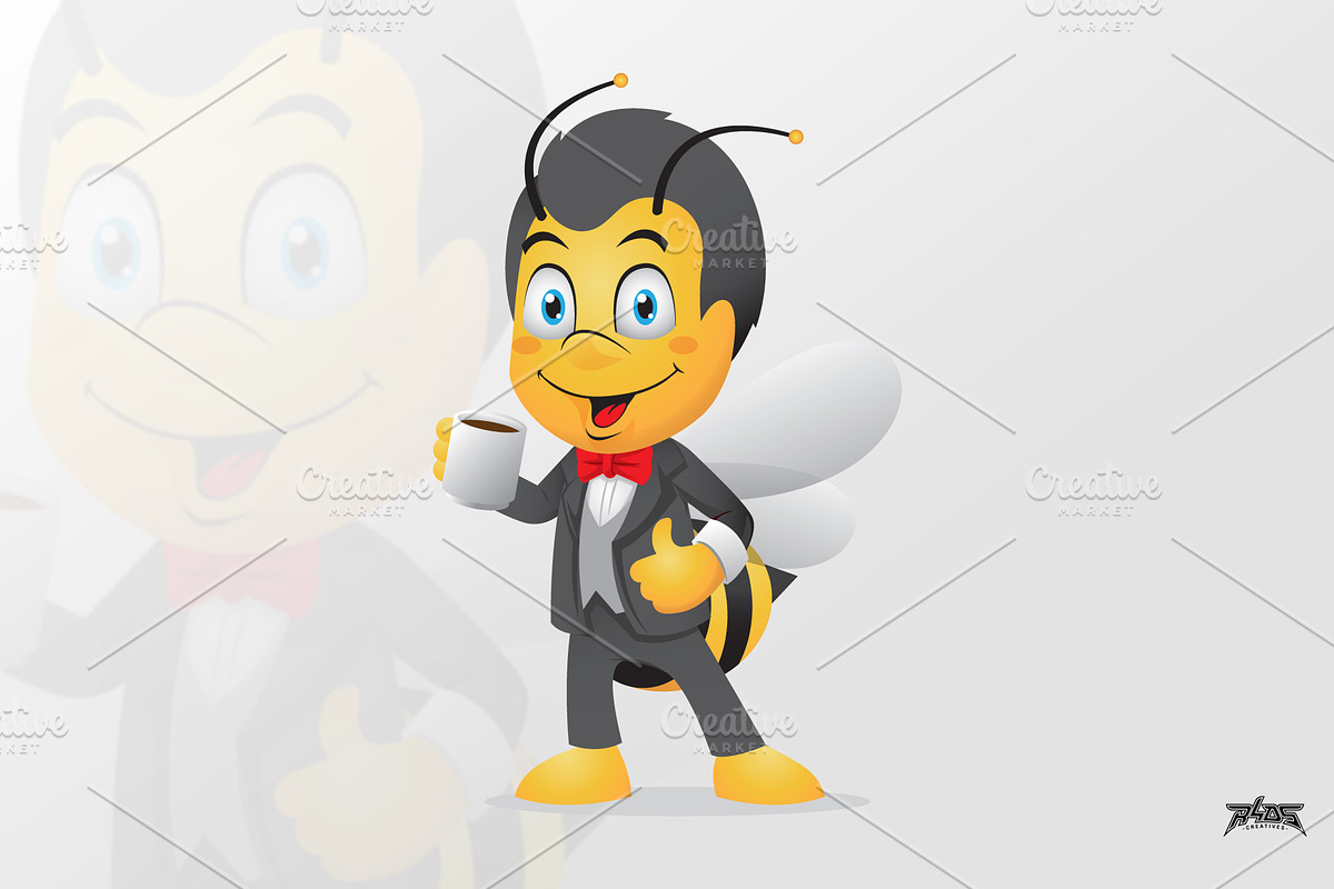 Bee Mascot Drinking Coffee, an Animal Illustration by R4DS