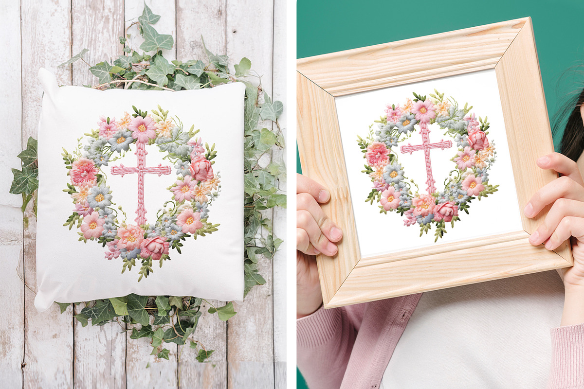 Embroidery Easter Wreath & Cross PNG, an Object Graphic by V Design Creator (Photo 5 of 7)