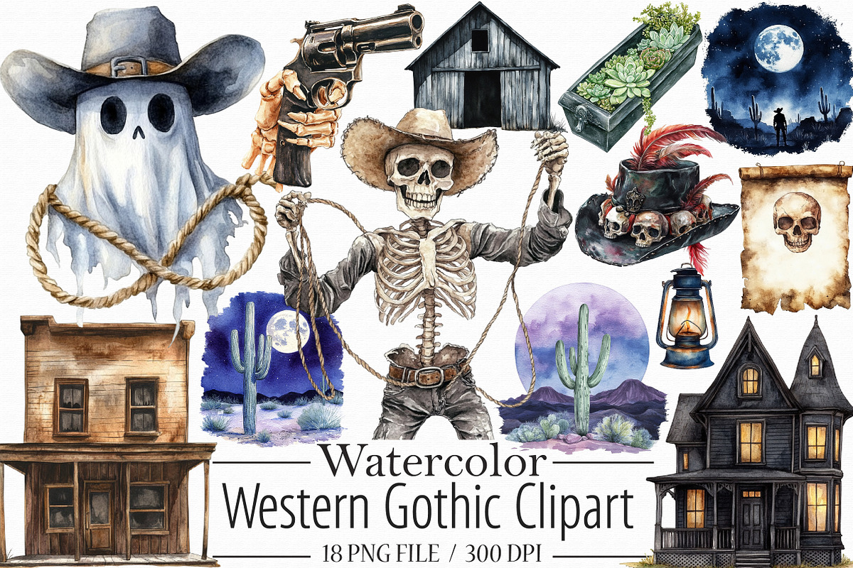 Watercolor Western Gothic Clipart, a Graphic by Libby Wishes (Photo 1 of 4)