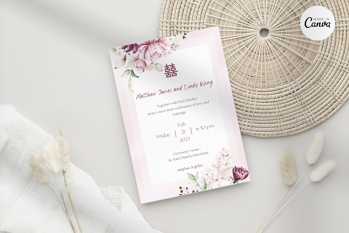 Asian Floral Wedding Invite - F7A, an Invitation Template by YeeqsWedding (Photo 1 of 4)