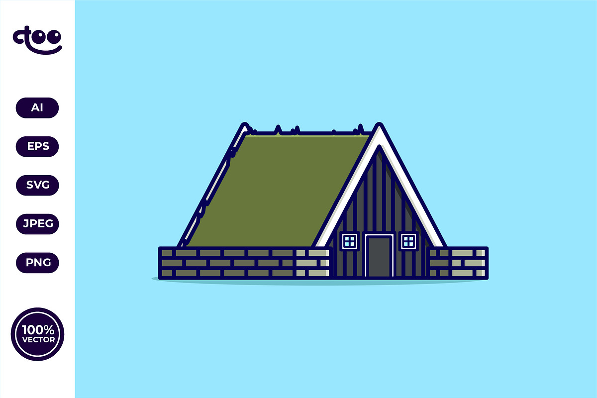 Simple Icelandic Turf House cartoon, an Object Illustration by Satisfactoons