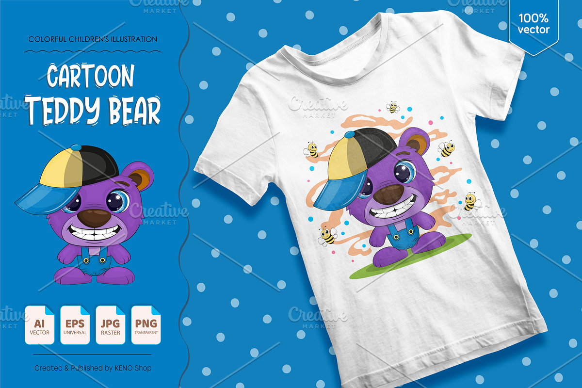 Cartoon bear wearing a cap. Tshirt., an Animal Illustration by KENO Mascots (Photo 4 of 6)