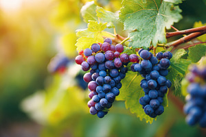 Close-up of colorful ripe grapes on vine, a Food & Drink Photo by AlyaAnd