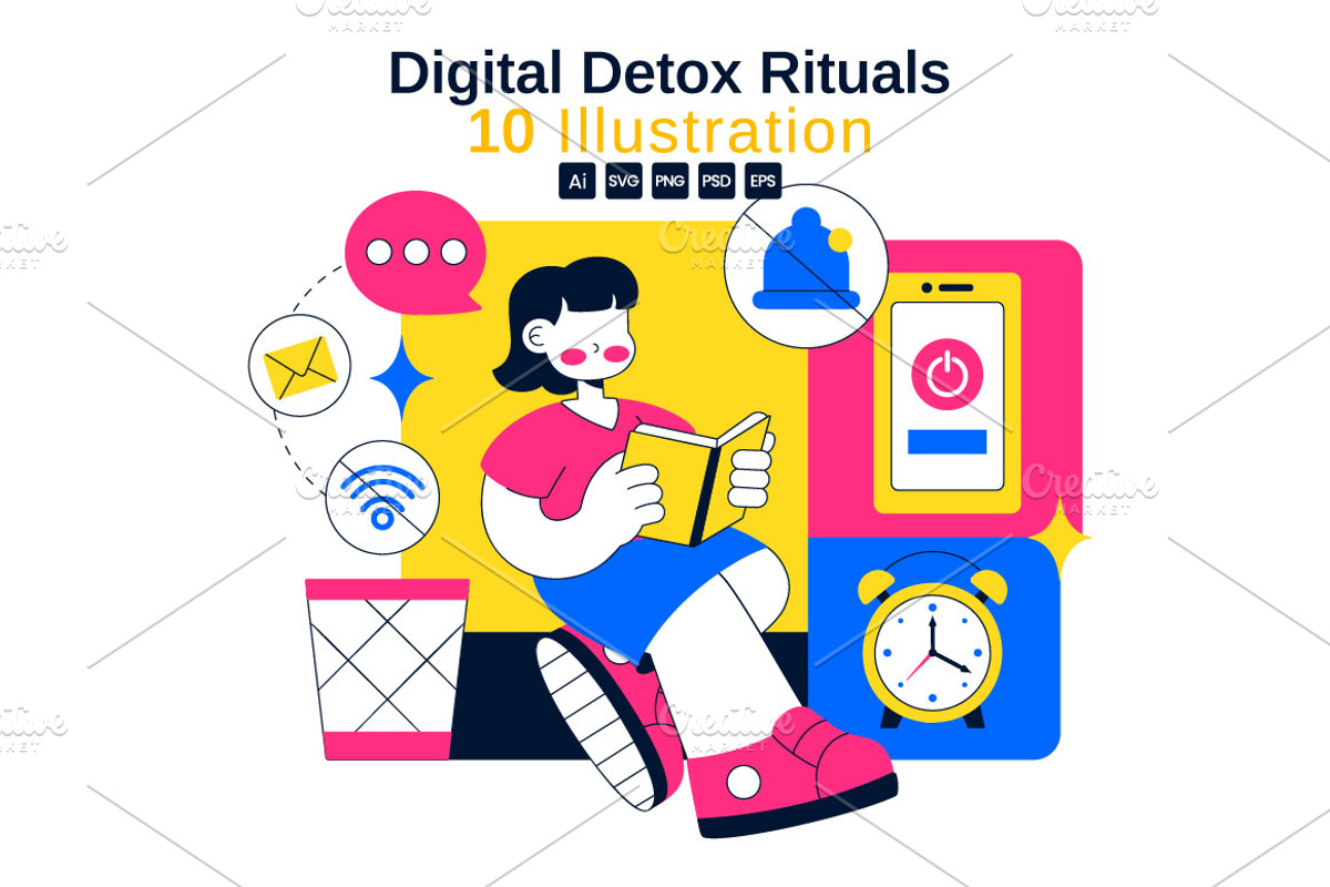 10 Digital Detox Ritual Illustration, a Person Illustration by denayunebgt (Photo 1 of 4)