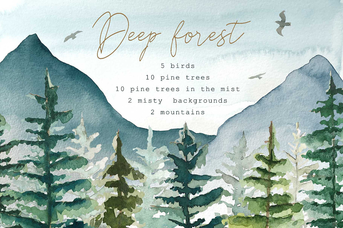 Watercolor fir trees and mountains, an Illustration by marie dricot (Photo 6 of 11)