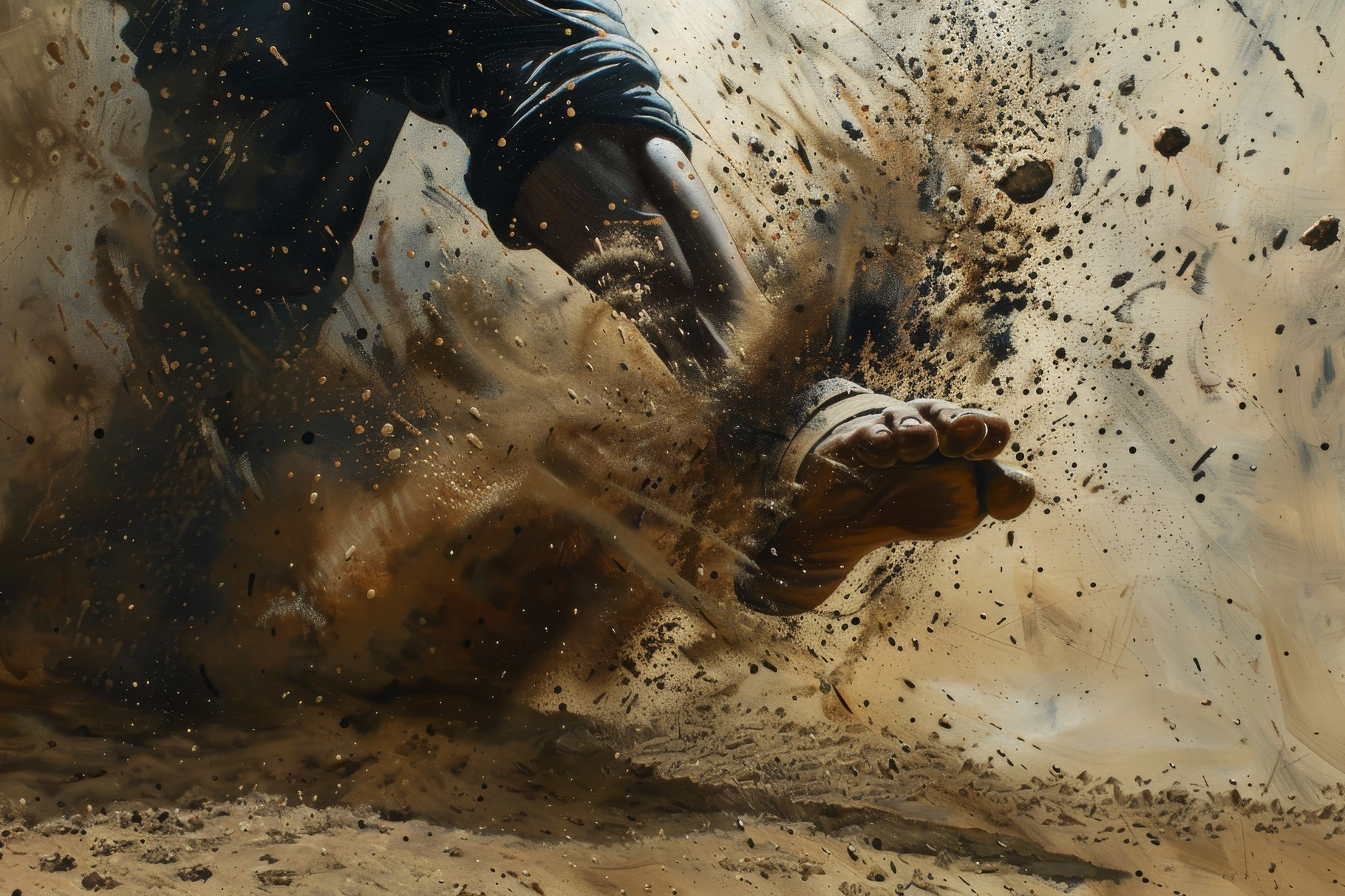 A runner propels forward, kicking up, a Photo by Tanuart | Creative Market